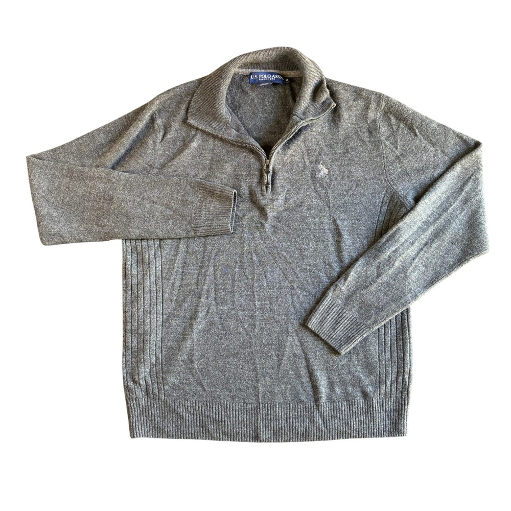 US Polo Assn. Gray 1/4 Zip Pullover Sweater Acrylic‎ Menswear Medium